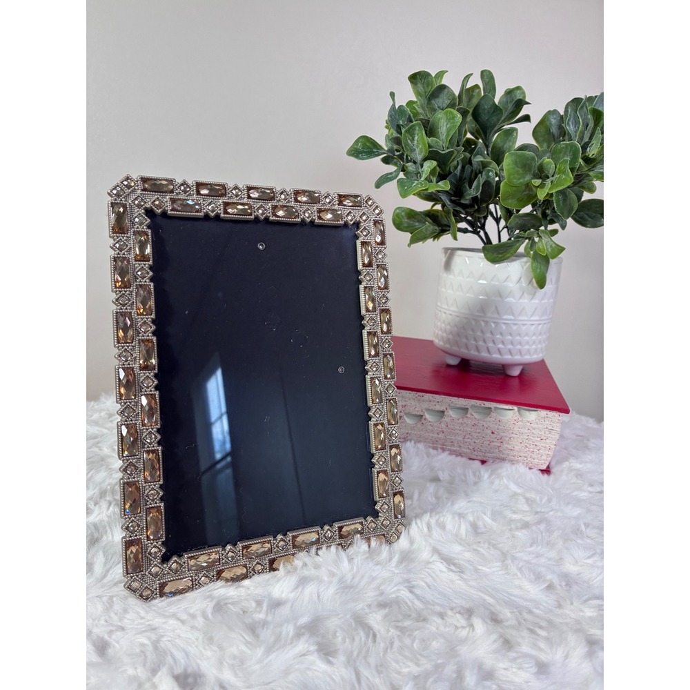 5x7 Crystal Embellished Picture Frame Amber Toned Tabletop Wall Mount Metal